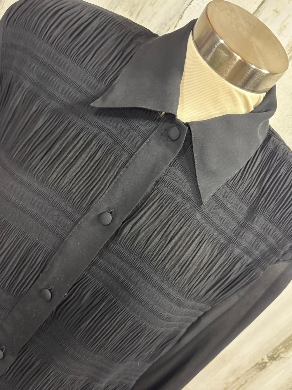 Vintage Black Sheer Panel Button-Up Shirt - Picture 2 of 9